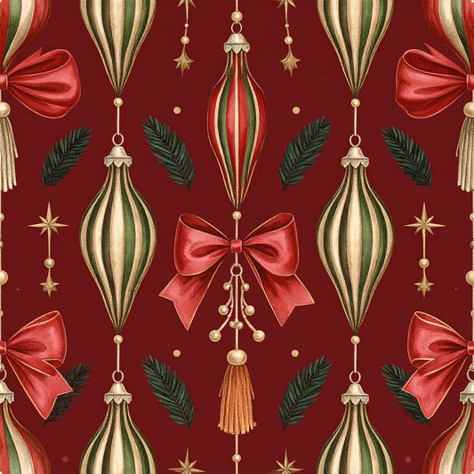 Festive Bows and Holly Pattern 4 Quilting Cotton Fabric