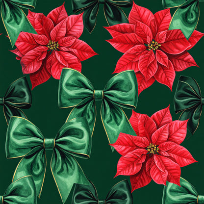 Festive Bows and Holly Pattern 6 Quilting Cotton Fabric