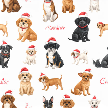 Festive Dogs And Holiday Cheer Pattern 1 Quilting Cotton Fabric