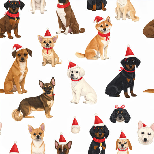 Festive Dogs And Holiday Cheer Pattern 2 Quilting Cotton Fabric