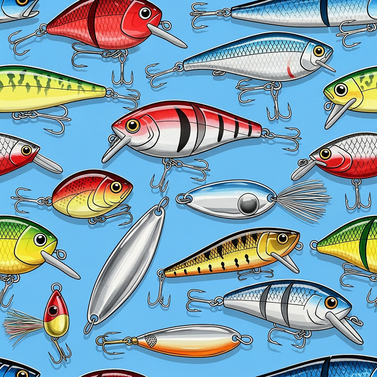 Fishing Lures And Tackle Pattern 1 Quilting Cotton Fabric