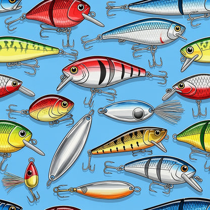 Fishing Lures And Tackle Pattern 1 Quilting Cotton Fabric