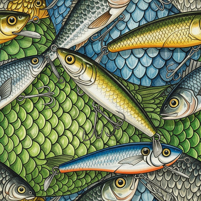 Fishing Lures And Tackle Pattern 10 Quilting Cotton Fabric