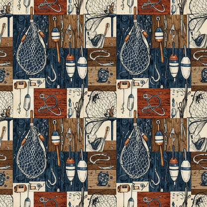 Fishing Lures And Tackle Pattern 11 Quilting Cotton Fabric