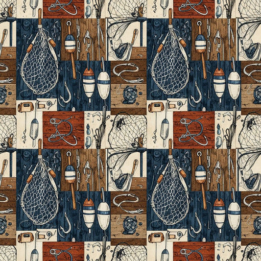 Fishing Lures And Tackle Pattern 11 Quilting Cotton Fabric