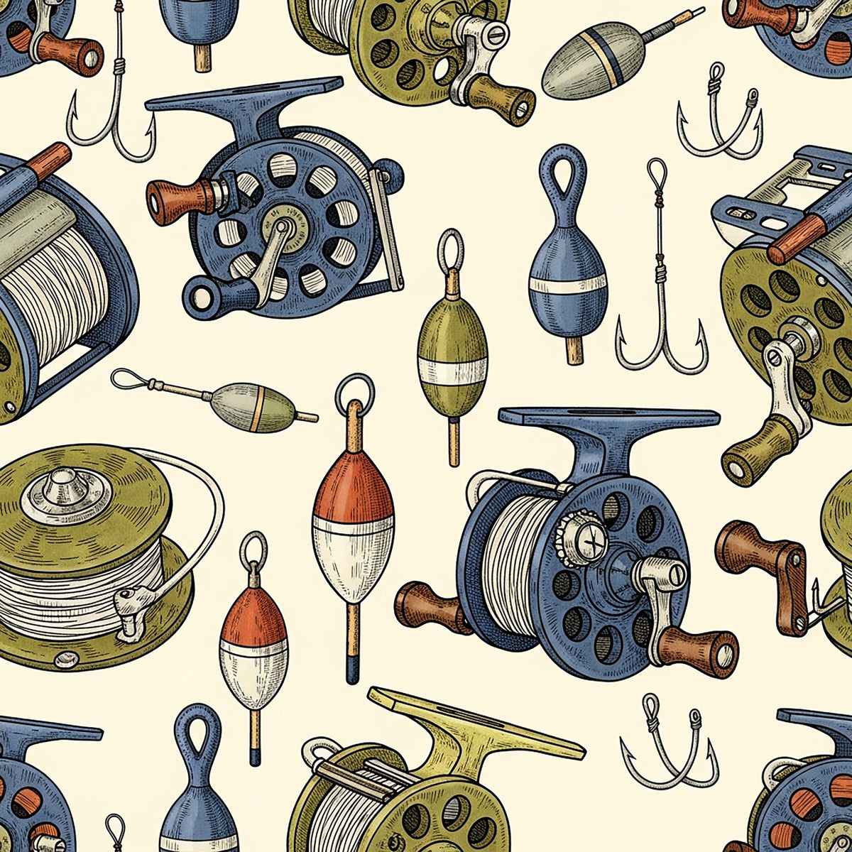 Fishing Lures And Tackle Pattern 14 Quilting Cotton Fabric