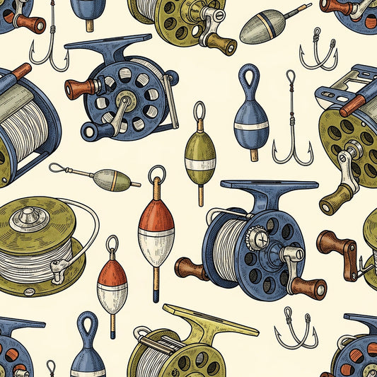 Fishing Lures And Tackle Pattern 14 Quilting Cotton Fabric