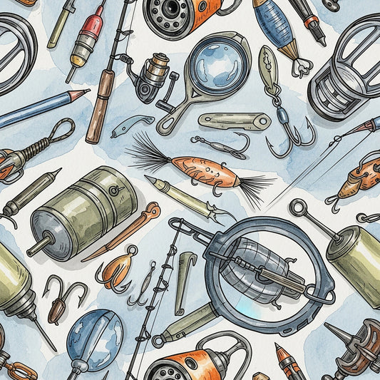 Fishing Lures And Tackle Pattern 17 Quilting Cotton Fabric