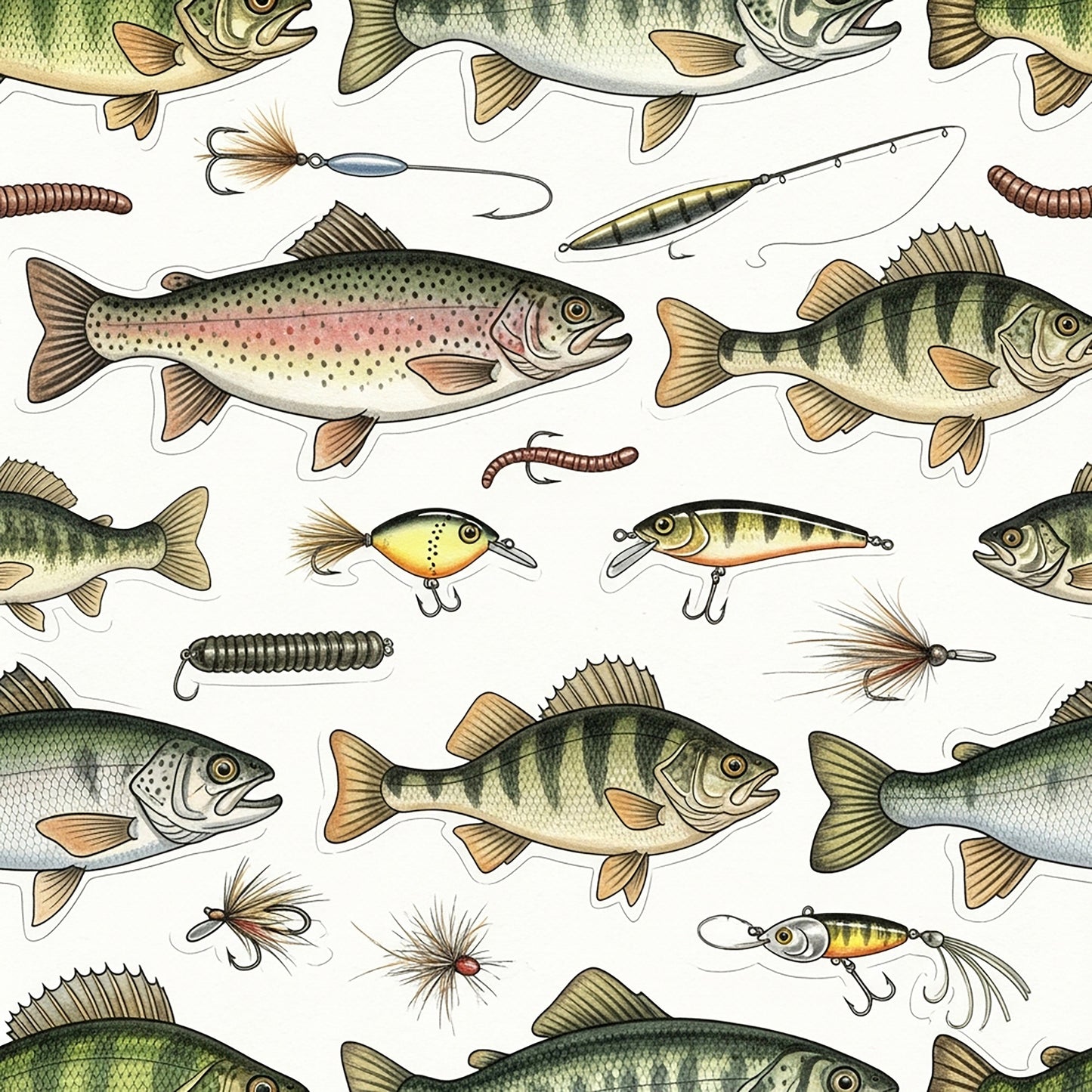 Fishing Lures And Tackle Pattern 20 Quilting Cotton Fabric
