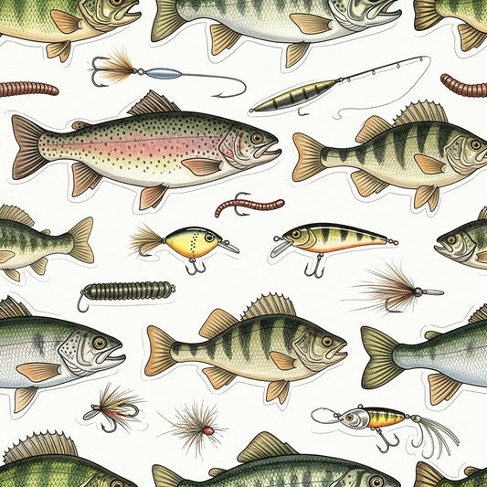 Fishing Lures And Tackle Pattern 20 Quilting Cotton Fabric
