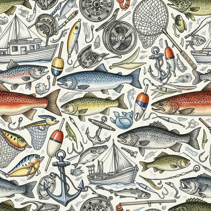 Fishing Lures And Tackle Pattern 22 Quilting Cotton Fabric