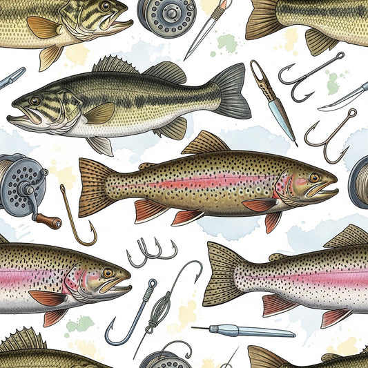 Fishing Lures And Tackle Pattern 23 Quilting Cotton Fabric
