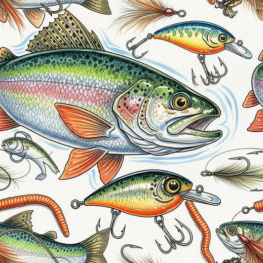 Fishing Lures And Tackle Pattern 4 Quilting Cotton Fabric