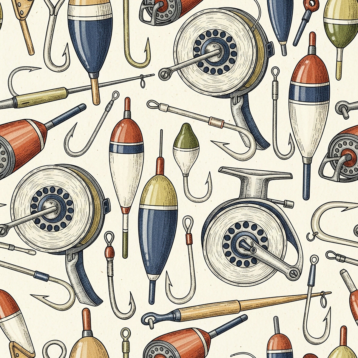 Fishing Lures And Tackle Pattern 5 Quilting Cotton Fabric