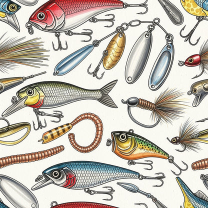 Fishing Lures And Tackle Pattern 6 Quilting Cotton Fabric