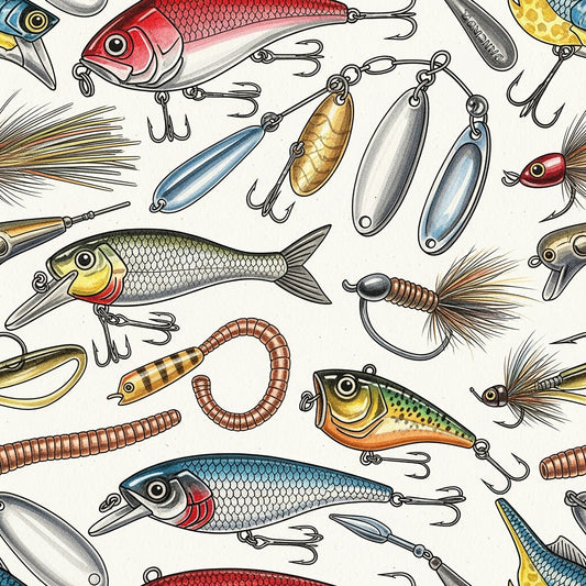 Fishing Lures And Tackle Pattern 6 Quilting Cotton Fabric