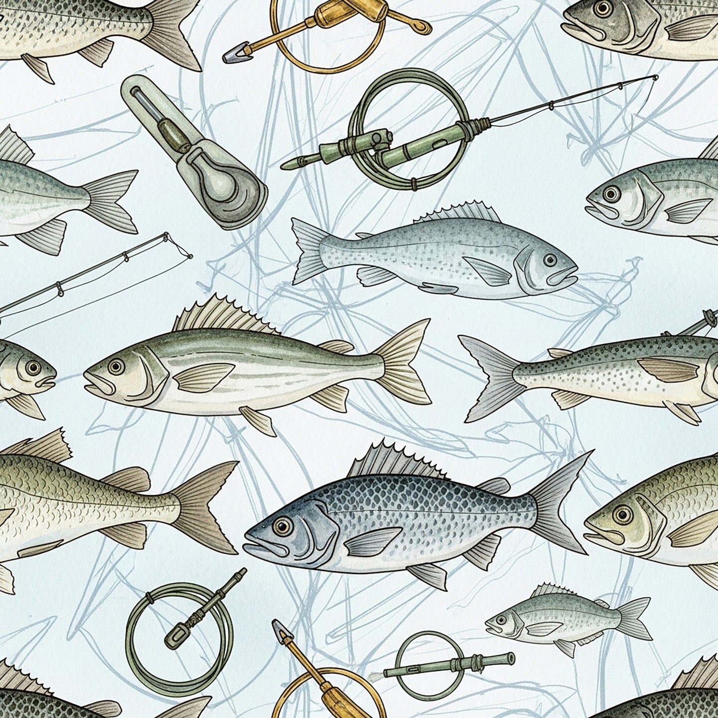 Fishing Lures And Tackle Pattern 7 Quilting Cotton Fabric