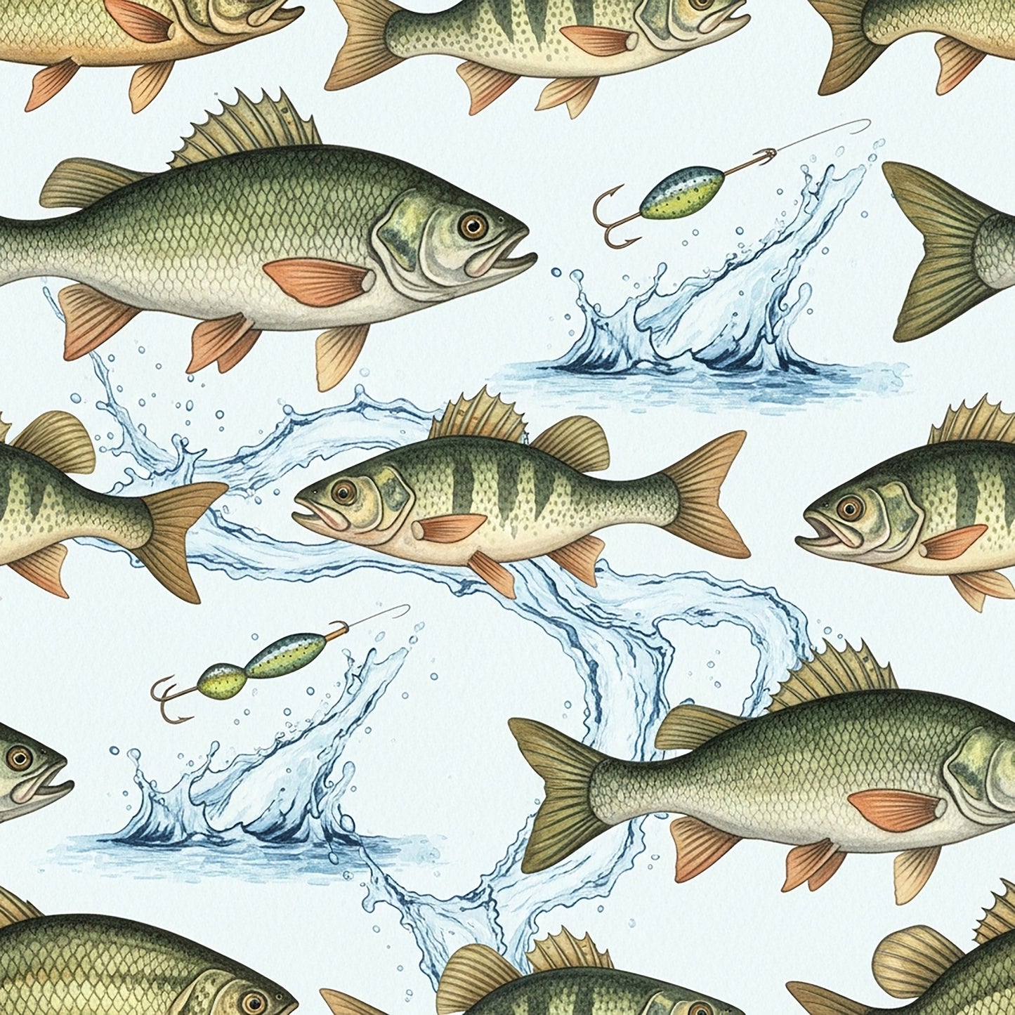 Fishing Lures And Tackle Pattern 8 Quilting Cotton Fabric