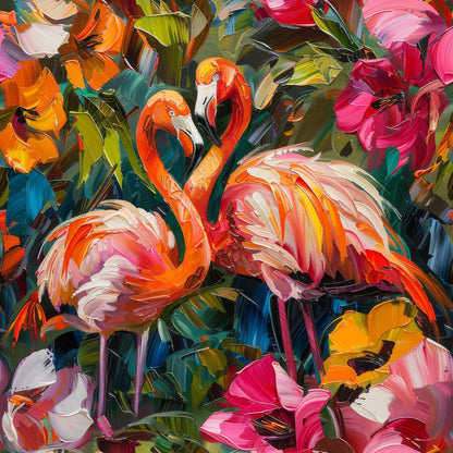 Floral Flamingos Painting Quilting Cotton Fabric