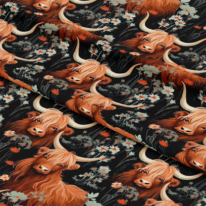 Floral Highland Cows Pattern 9 Quilting Cotton Fabric