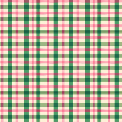 pink, green, cream, plaid pattern, gingham, checkered, cottage core, quilting cotton, fabric panel, pastel colors, woven texture, geometric design, country style, soft tones, crafting material, patchwork, spring colors, vintage inspired, textile pattern, garden theme