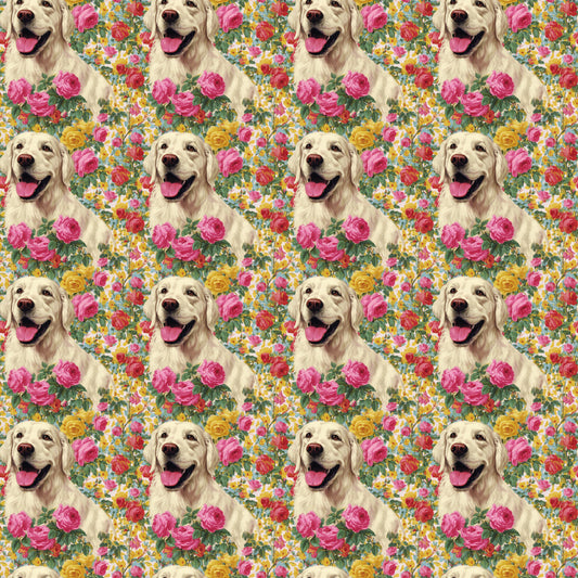 Floral Golden Lab Pattern 1 Quilting Cotton Fabric
