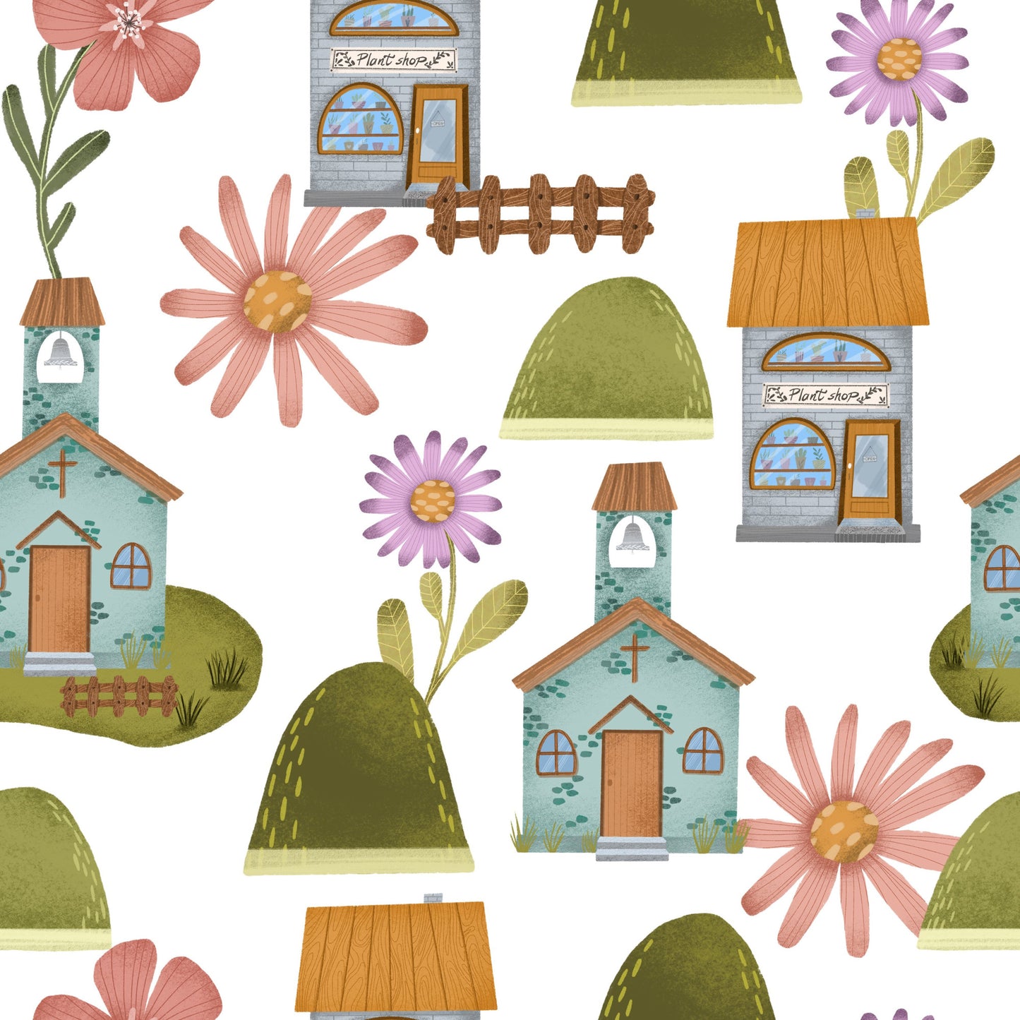 Flower Town Pattern 2 Quilting Cotton Fabric