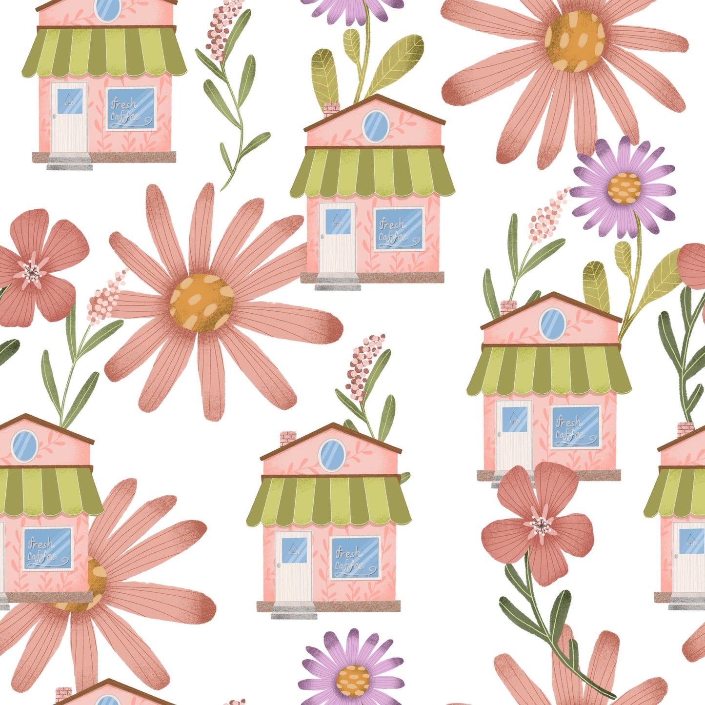 Flower Town Pattern 4 Quilting Cotton Fabric