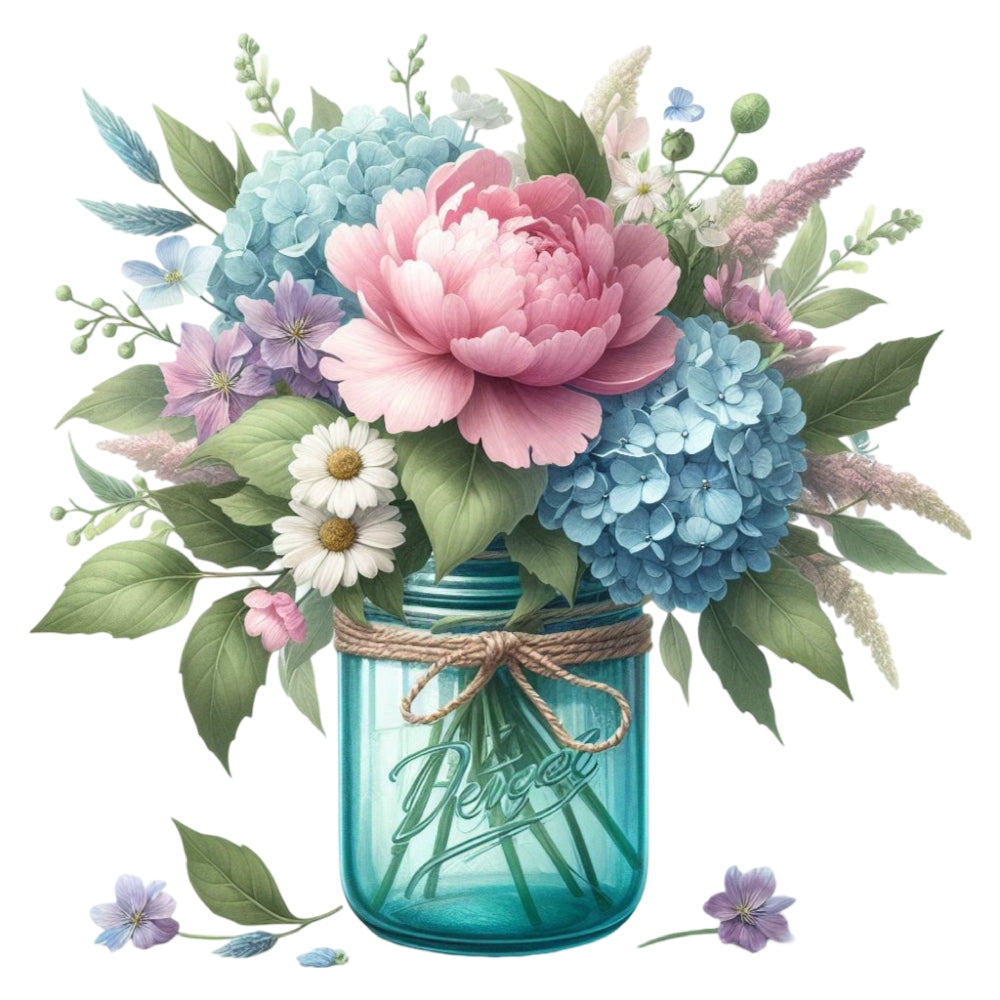 Flowers in a Jar Fabric Panel 18
