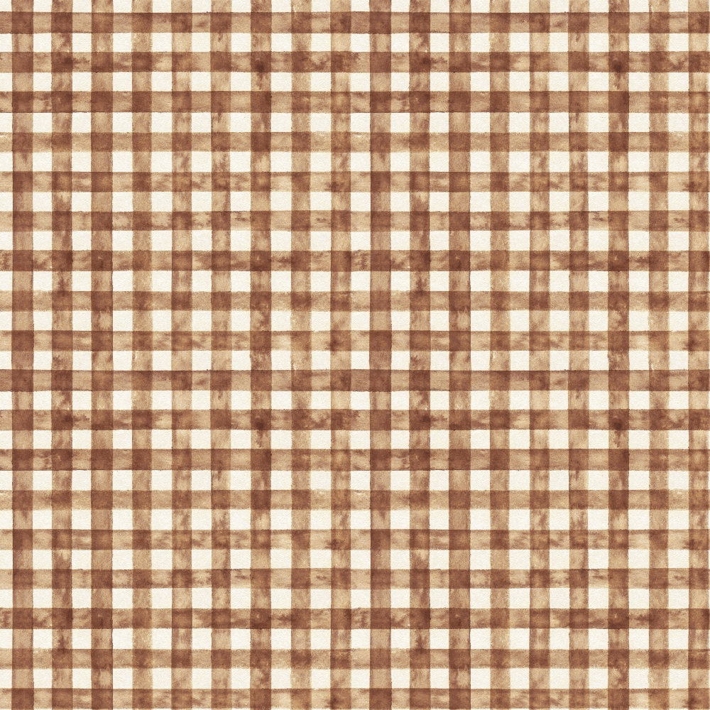 Brown and beige plaid pattern with intersecting horizontal and vertical lines forming squares.