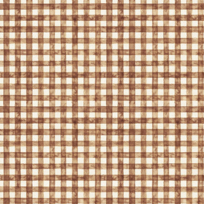 Brown and beige plaid pattern with intersecting horizontal and vertical lines forming squares.