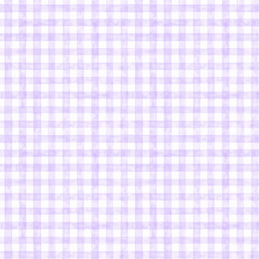 A purple and white gingham plaid pattern with evenly spaced checks.