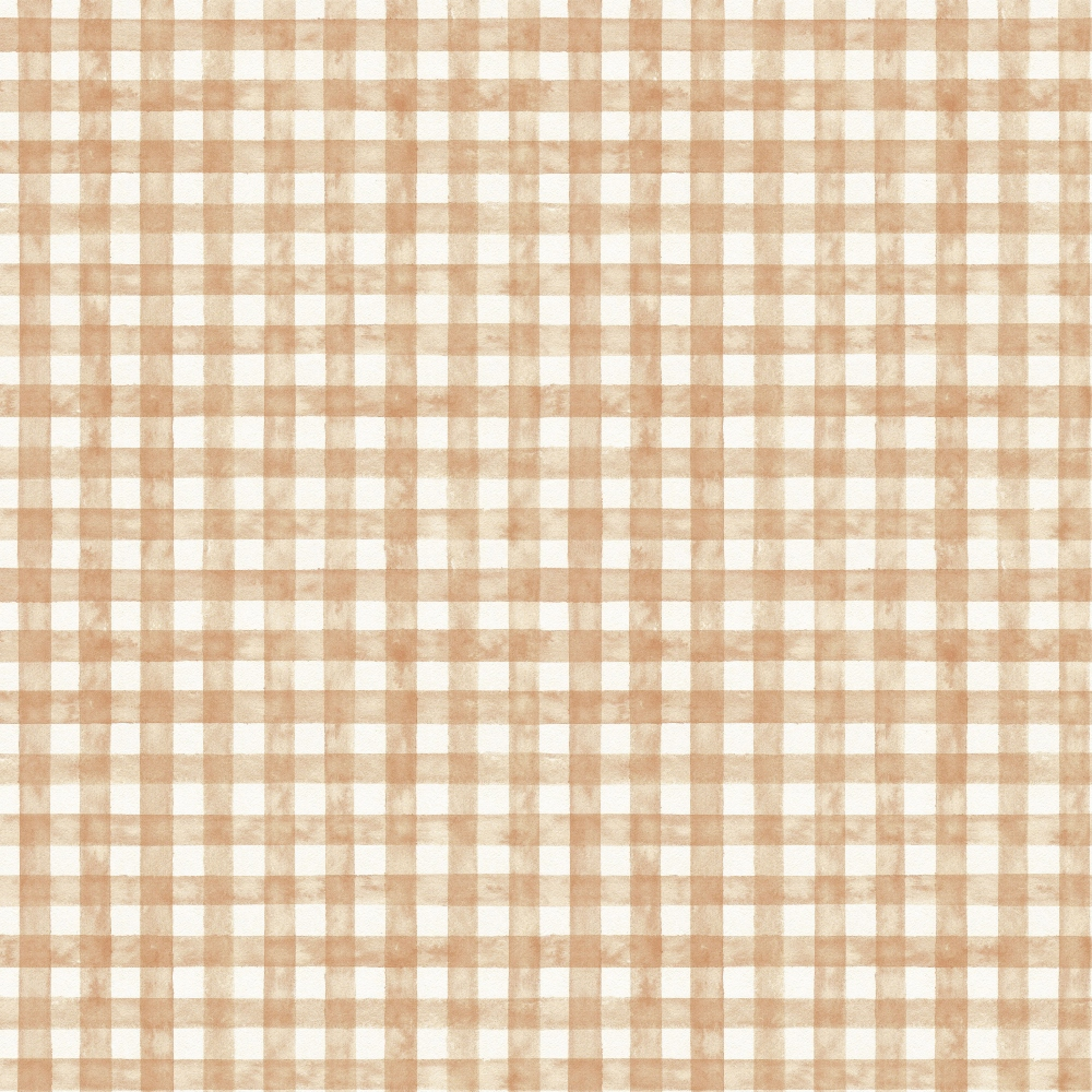 A beige and white checkered gingham fabric pattern, featuring tightly arranged squares creating a repeated grid design.