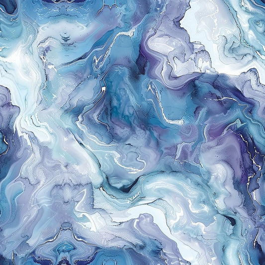 Abstract image with swirling blue, white, and purple patterns resembling marbled stone or flowing water.