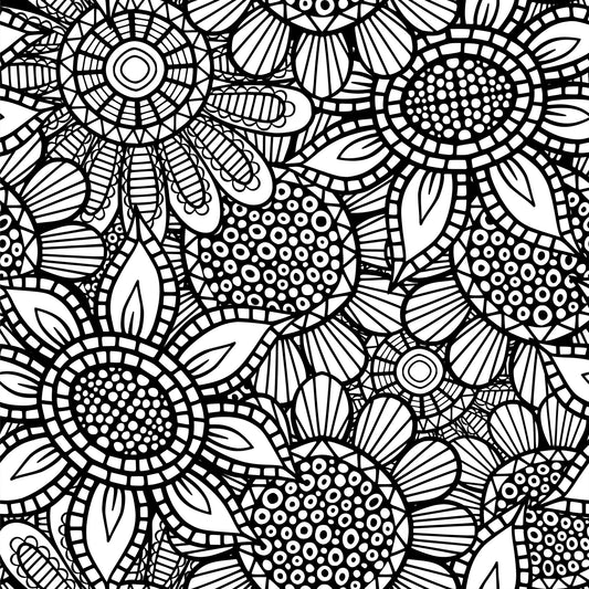 Folk Art Florals Black and White Pattern 1 Quilting Cotton Fabric