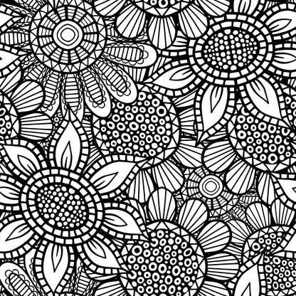 Folk Art Florals Black and White Pattern 1 Quilting Cotton Fabric
