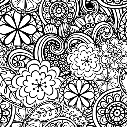 Folk Art Florals Black and White Pattern 3 Quilting Cotton Fabric
