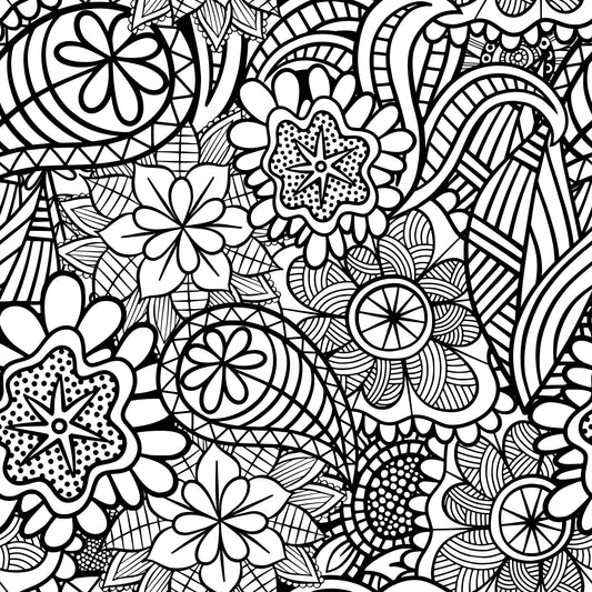 Folk Art Florals Black and White Pattern 4 Quilting Cotton Fabric