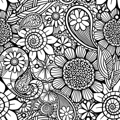 Folk Art Florals Black and White Pattern 5 Quilting Cotton Fabric