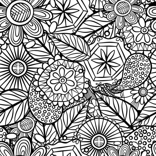 Folk Art Florals Black and White Pattern 6 Quilting Cotton Fabric