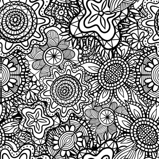 Folk Art Florals Black and White Pattern 7 Quilting Cotton Fabric