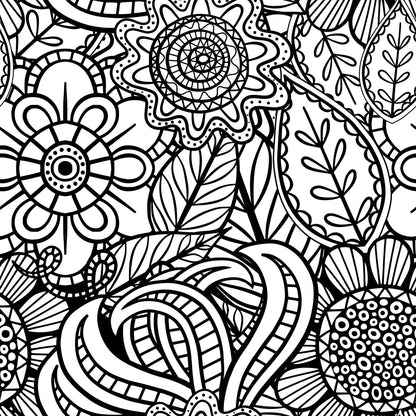 Folk Art Florals Black and White Pattern 8 Quilting Cotton Fabric
