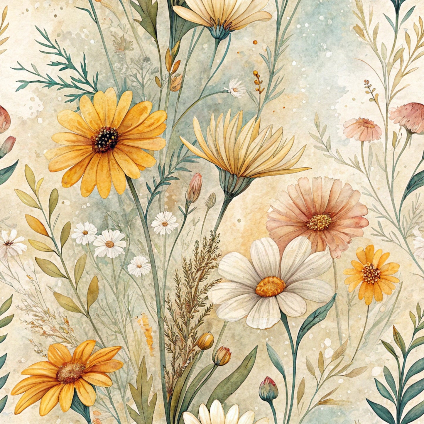 Folk Floral Pattern 4 Quilting Cotton Fabric