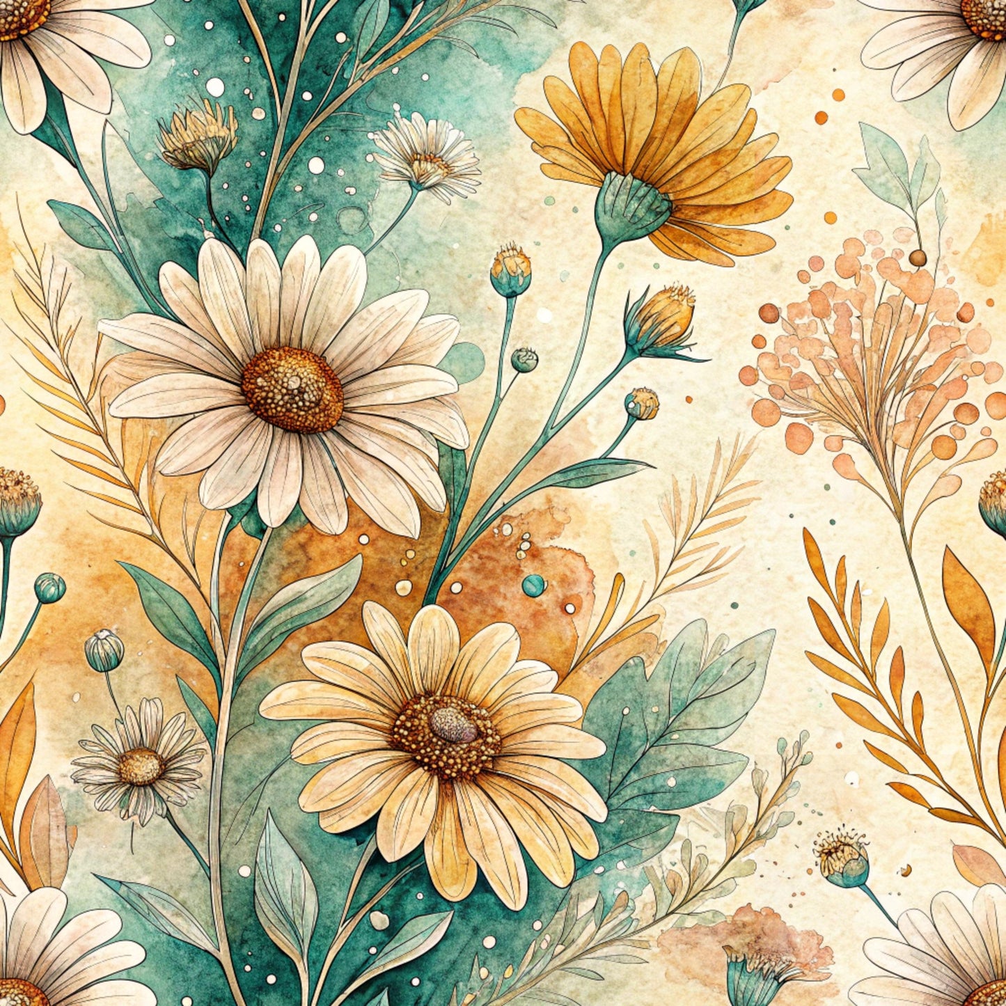 Folk Floral Pattern 7 Quilting Cotton Fabric