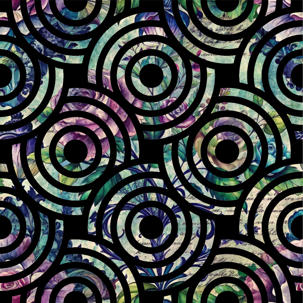 iridescent purple, teal blue, mint green, peacock colors, concentric circles, geometric pattern, abstract design, psychedelic style, holographic effect, rainbow shimmer, circular motifs, retro vibes, mesmerizing pattern, quilting cotton, fabric panel, vibrant hues, optical illusion, modern abstract, swirling circles