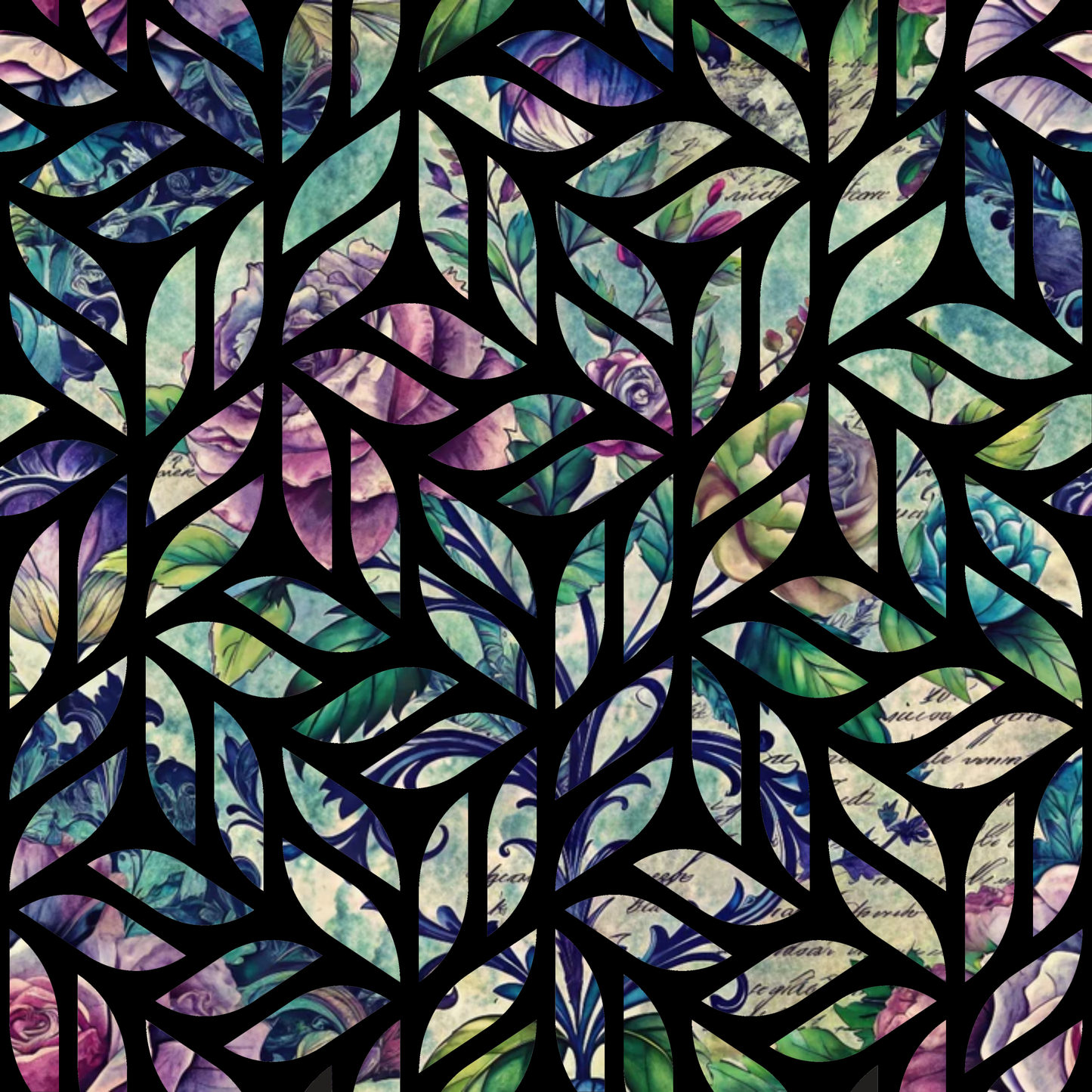 - Forest Memories Pattern 25 Quilting Cotton Fabric  
- Leaf shapes  
- Black outlines  
- Purple shades  
- Green hues  
- Blue tones  
- Cream background  
- Floral elements  
- Cotton fabric  
- Quilting material  
- Botanical design  
- Nature-inspired  
- Artistic textile