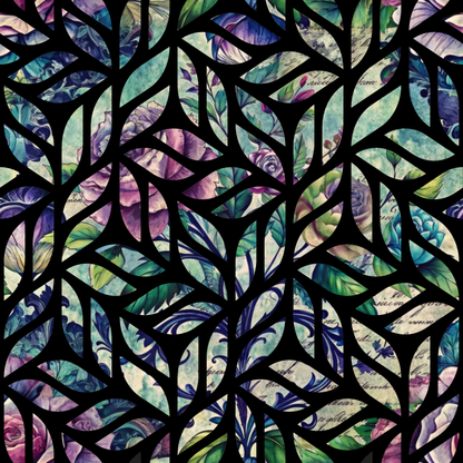 - Forest Memories Pattern 25 Quilting Cotton Fabric  
- Leaf shapes  
- Black outlines  
- Purple shades  
- Green hues  
- Blue tones  
- Cream background  
- Floral elements  
- Cotton fabric  
- Quilting material  
- Botanical design  
- Nature-inspired  
- Artistic textile