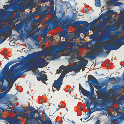 Fox and Flowers Pattern 11 Quilting Cotton Fabric
