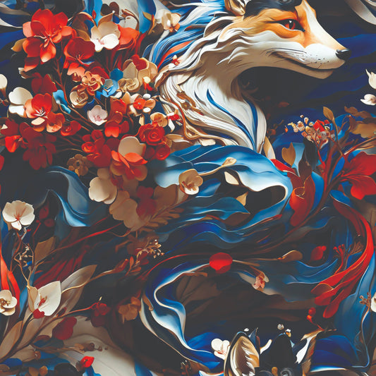 Fox and Flowers Pattern 15 Quilting Cotton Fabric