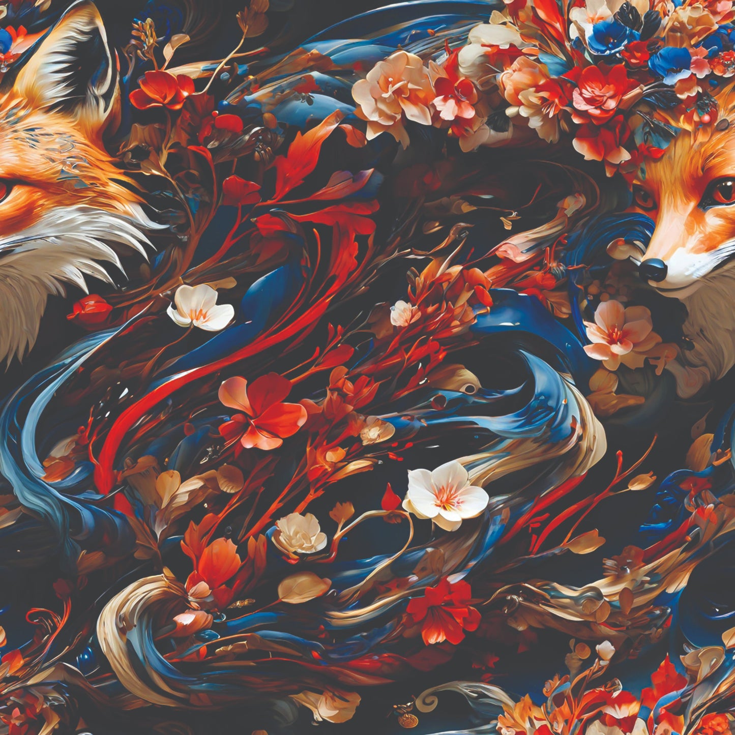 Fox and Flowers Pattern 1 Quilting Cotton Fabric